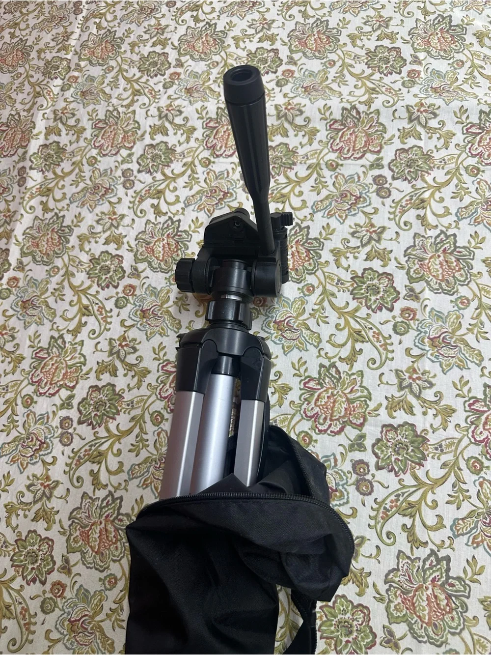 Amazon Essentials Silver and Black Camera Tripod with Carry Sleeve